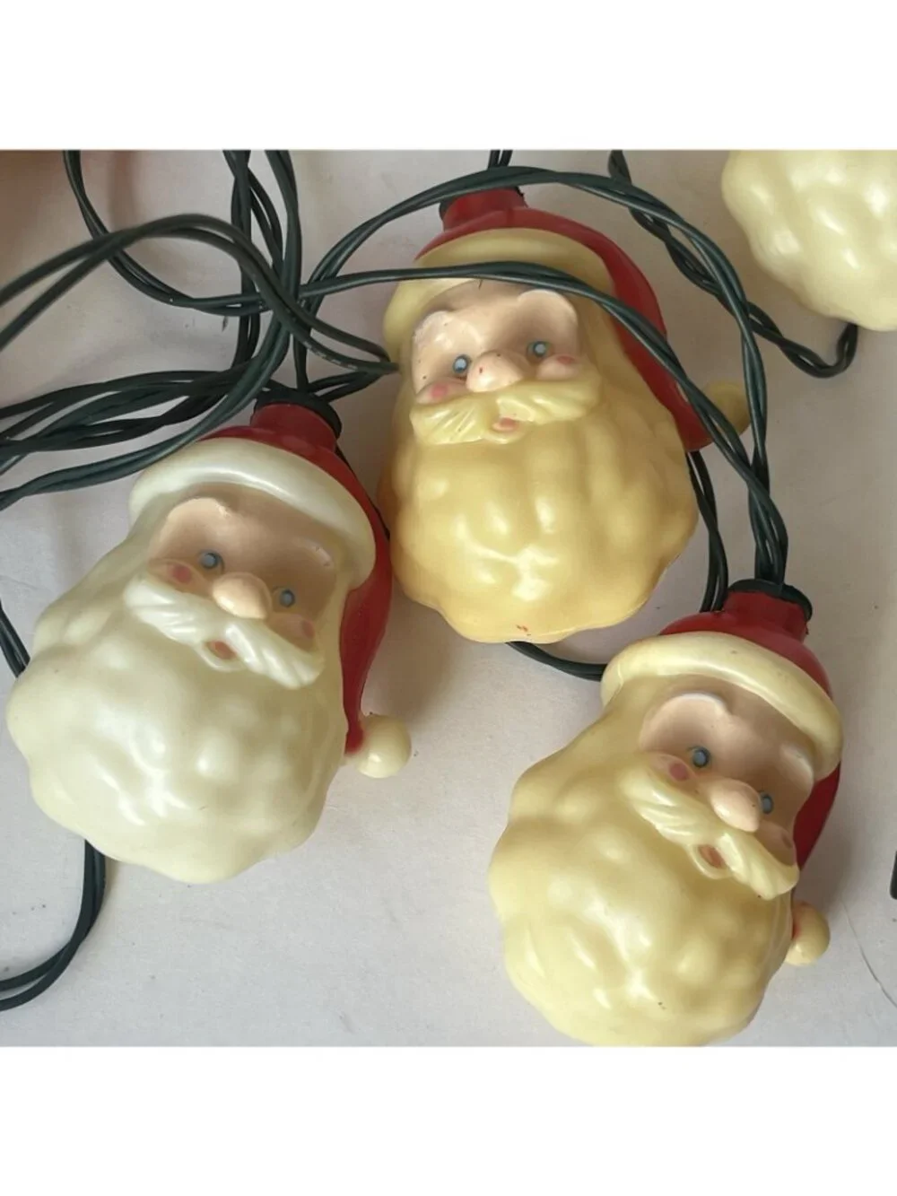Vintage Gemmy Santa Claus Head Christmas String Lights Plastic Blow Mold Kitschy